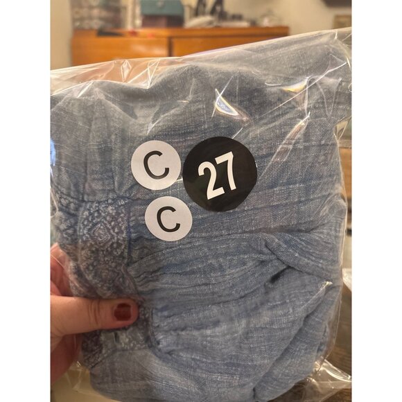 Rachel Zoe Womens 1X Boho Tunic Top Blue Embroidered Crochet Lace V-Neck - Picture 9 of 10